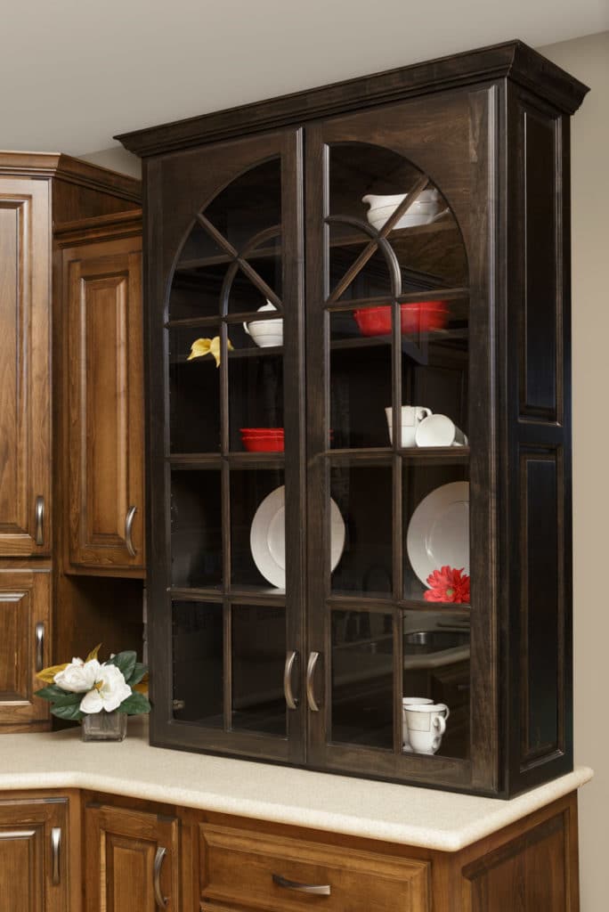 custom kitchen hutch storing plates and cups